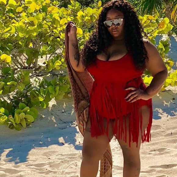 Red Fringe Swimsuit - Picture 3 of 4